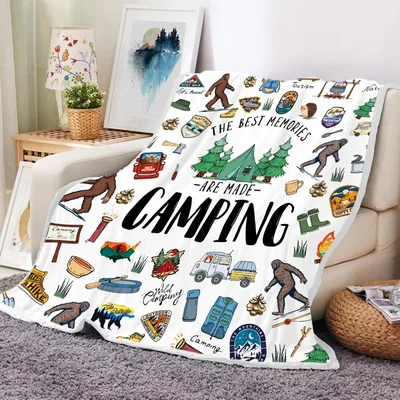 Camping Memories with Bigfoot Blanket Celebrating Outdoor Life