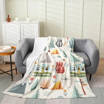 Summer Camp Adventure Pattern Blanket for Outdoor Enthusiasts