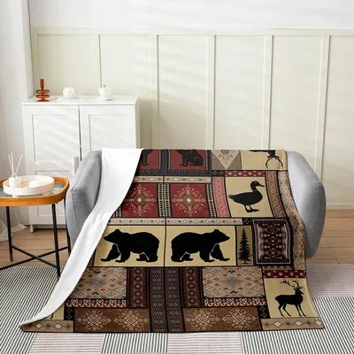 Bears and Ducks Cabin Blanket: Rustic Wildlife Patchwork Design