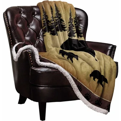 Black Bear Forest Silhouettes Blanket: Woodland Wildlife Design