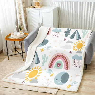 Camping Tent Rainbow Clouds Blanket for Boho Outdoor Lovers