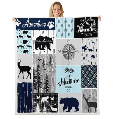 Adventure Begins Woodland Patchwork Blanket for Nature Lovers
