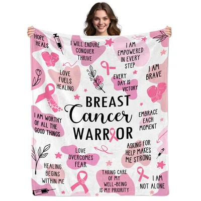 Breast Cancer Warrior Inspiration Blanket featuring empowering quotes