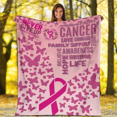 Breast Cancer Awareness Pink Blanket: Strength, Faith, and Hope Design