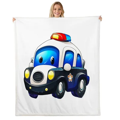 Police Blanket: Cartoon Police Car Kids Throw