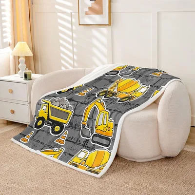 Gray Brick Wall Yellow Blanket for Little Builders