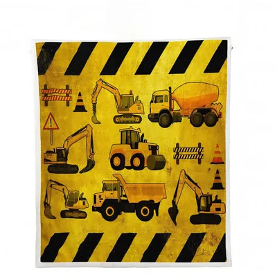 Hazard Stripe Construction Vehicles Blanket for Little Builders