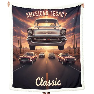 Vintage Car Blanket: A Chrome Classic at Sunset