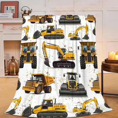 Construction Vehicle Blanket: Dump Trucks and Excavators