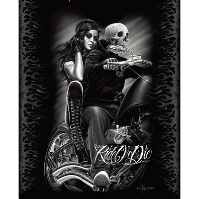 Biker Couple Motorcycle Blanket: Ride Or Die Skull Art Design