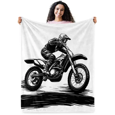 Dirt Bike Rider Black Blanket: Motocross Art for Off-Road Fans