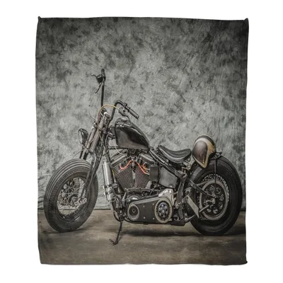 Vintage Motorcycle Bobber Blanket: Classic Custom Bike Art