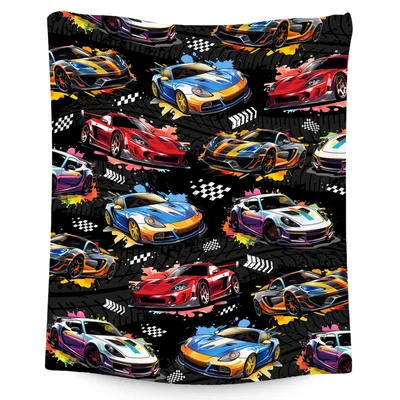 Racing Car Lover Blanket: Sports Cars in Bold Color
