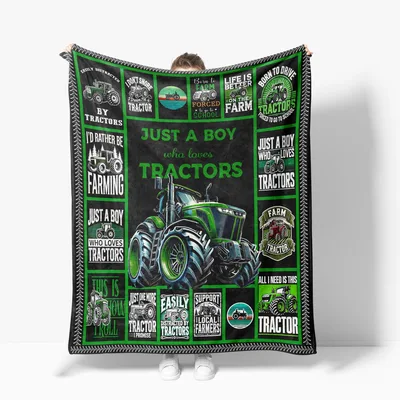 Green Tractor Dreams Farm Blanket: Tractor Lovers Gift