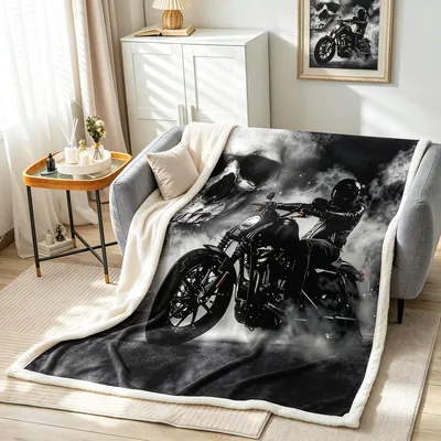 Skull Biker Blanket: Rider Through Smoke and Shadow