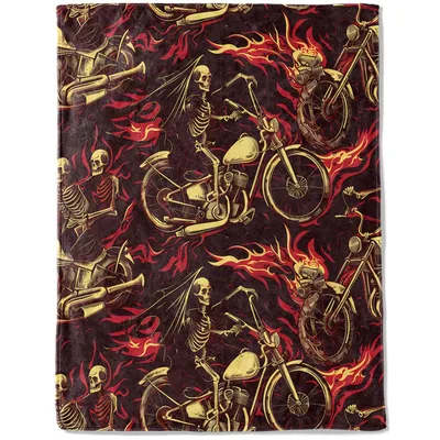 Skeleton Rider Blanket: Flaming Bike Print for Bikers