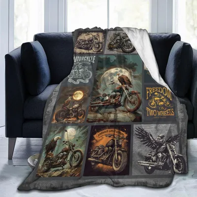 Freedom on Two Wheels Blanket: Eagle and Moon Biker Art
