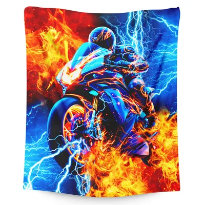 Sport Bike Rider Blanket: Fire and Lightning Motorcycle Throw