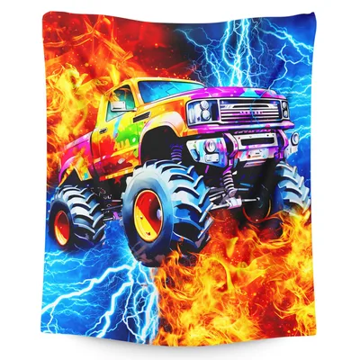 Monster Truck in Fire Blanket: Vibrant Art for Young Drivers