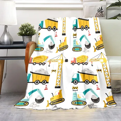 Cartoon Construction Trucks Pattern Blanket for Little Builders