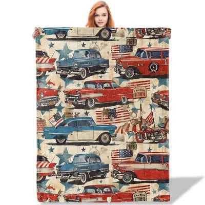 Vintage Cars Blanket for Classic Car Lovers and Americana Fans