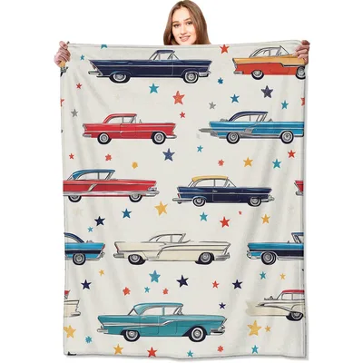 Retro Cars Blanket: Classic Automobiles and Stars