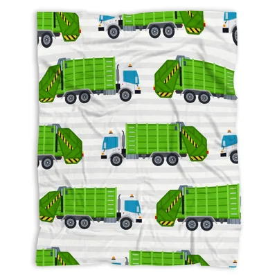 Trash Truck Lover Blanket: Green Garbage Trucks on Stripes