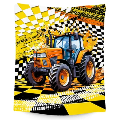 Orange Tractor on Checkered Blanket for Tractor-Loving Kids