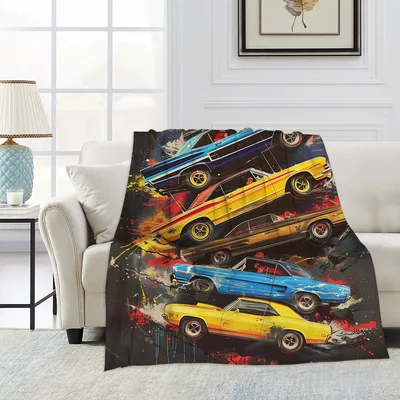 Muscle Car Blanket: Vintage Graffiti Art Throw for Enthusiasts