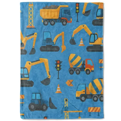 Bright Blue Construction Site Blanket for Little Builders