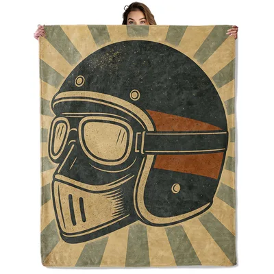 Vintage Motorcycle Helmet Blanket for Riders and Retro Fans