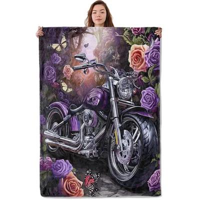 Motorcycle Roses Blanket: Purple Chrome and Blooms