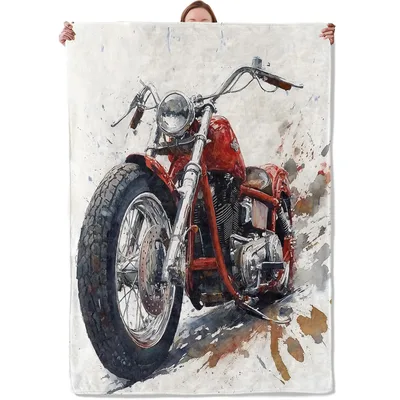 Vintage Motorcycle Watercolor Blanket for Riders and Gearheads
