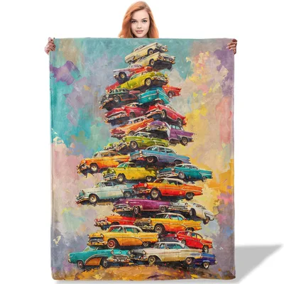 Vintage Cars Painting Blanket for Car Lovers and Collectors