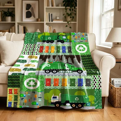 Garbage Trucks and Recycling Blanket for Little Truck Fans
