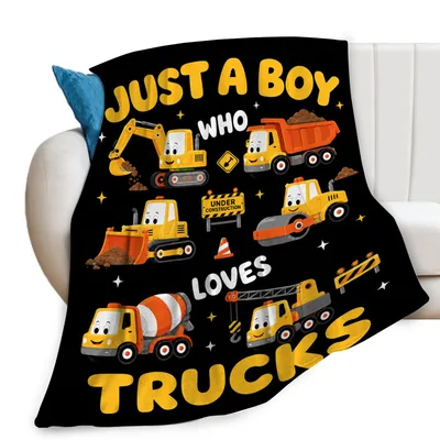 Construction Trucks on Black Blanket for Little Boys Who Love Trucks