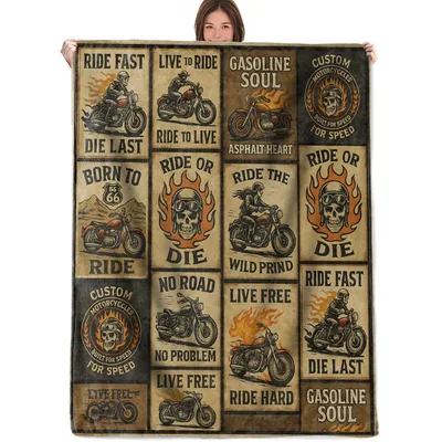 Biker Vintage Blanket: Ride or Die Motorcycle Throw