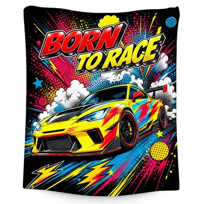 Born to Race Blanket: Pop Art Yellow Sports Car Throw