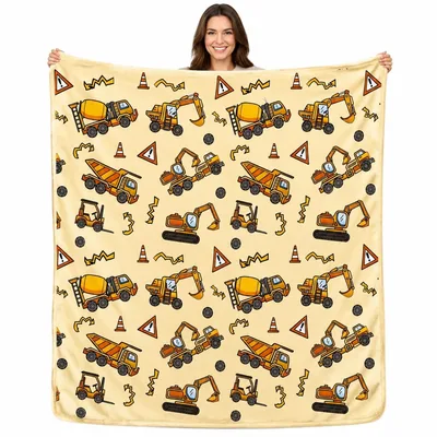 Cream Cement Mixers Blanket for Truck-Loving Kids and Grown-Ups
