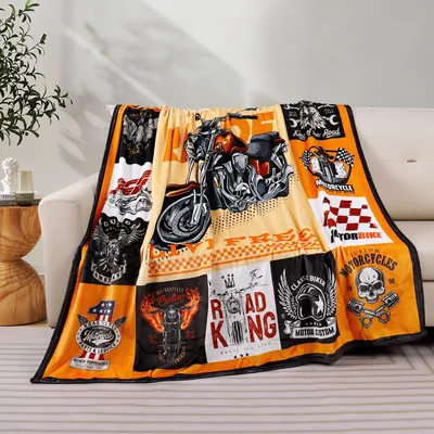 Road King Blanket: Vintage Motorcycle Patchwork Throw
