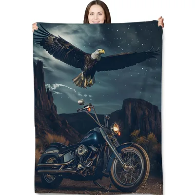 Bald Eagle Biker Blanket: Soaring Over a Night Ride