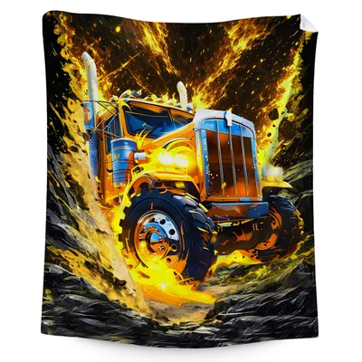 Semi Truck Fire Art Blanket for Truck Lovers