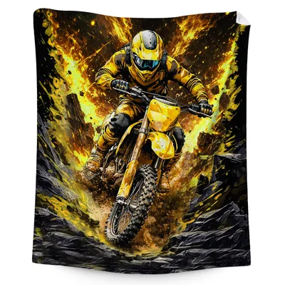 Yellow Dirt Bike Rider Blanket for Motocross Fans