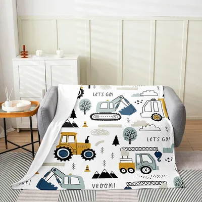Cartoon Construction Trucks Pattern Blanket No. 2 for Young Engineers