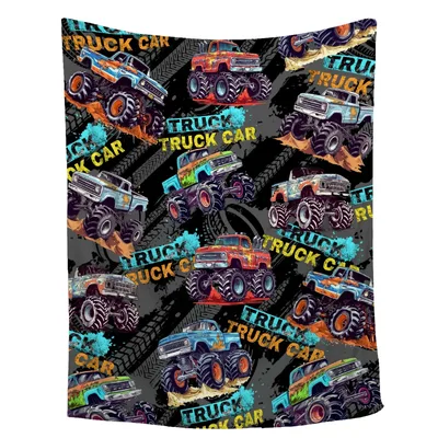 Monster Truck Car Pattern Blanket with Rugged Off-Road Trucks