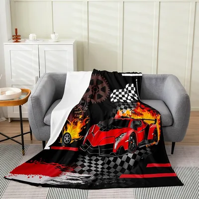 Red Race Car Blanket: Flaming Sports Car Design for Enthusiasts