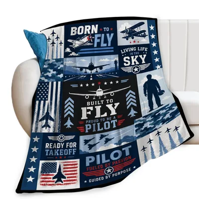 Born to Fly Pilot Blanket: Aviation Collage for Sky Lovers