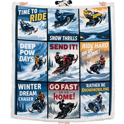 Snowmobile Winter Thrills Collage Blanket: Ride Hard or Go Home Design