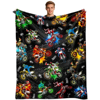 Dirt Bike Motocross Pattern Blanket: Action-Packed Design for Riders