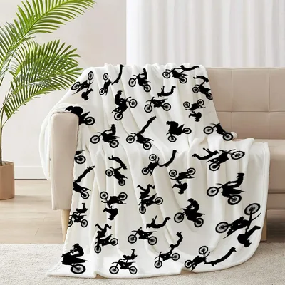 Dirt Bike Silhouette Pattern Blanket for MX Fans